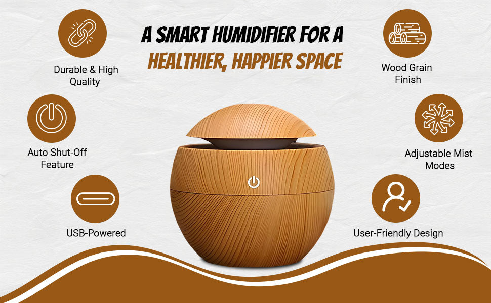 Wooden Aroma Diffuser & Humidifier for Home | Silent Cool Mist Machine