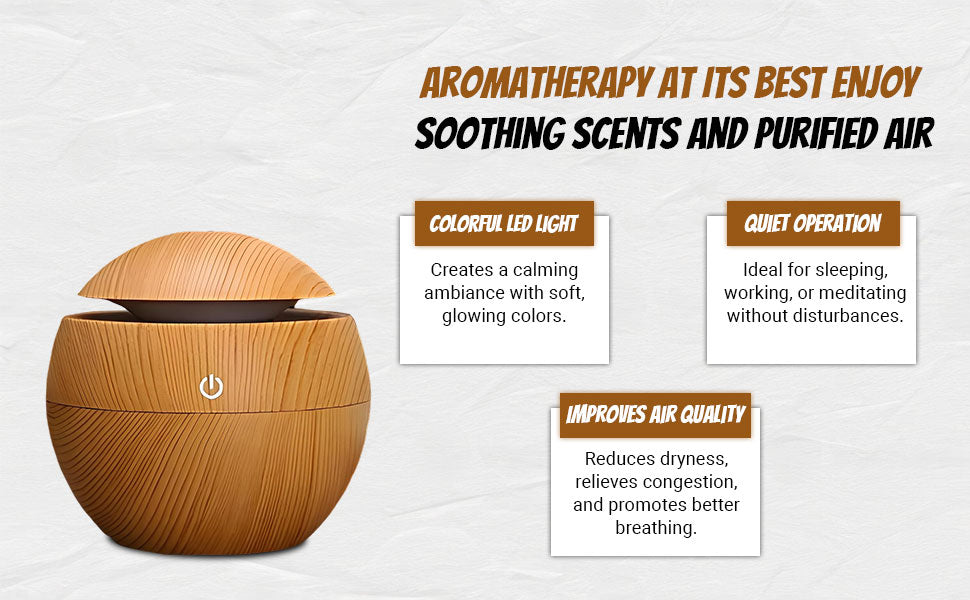 Wooden Aroma Diffuser & Humidifier for Home | Silent Cool Mist Machine